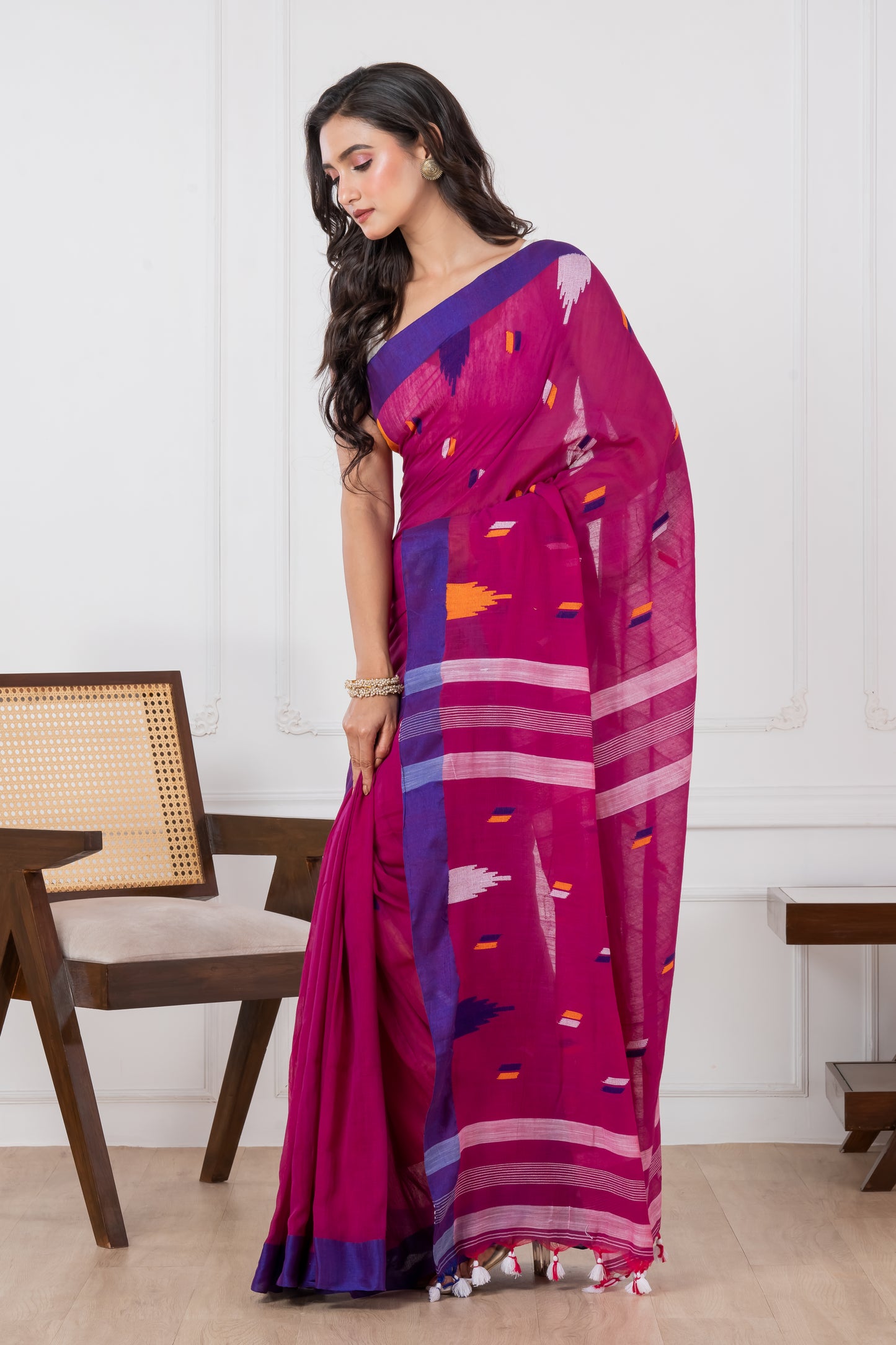 Dark Magenta Body with Temple Cotton Saree