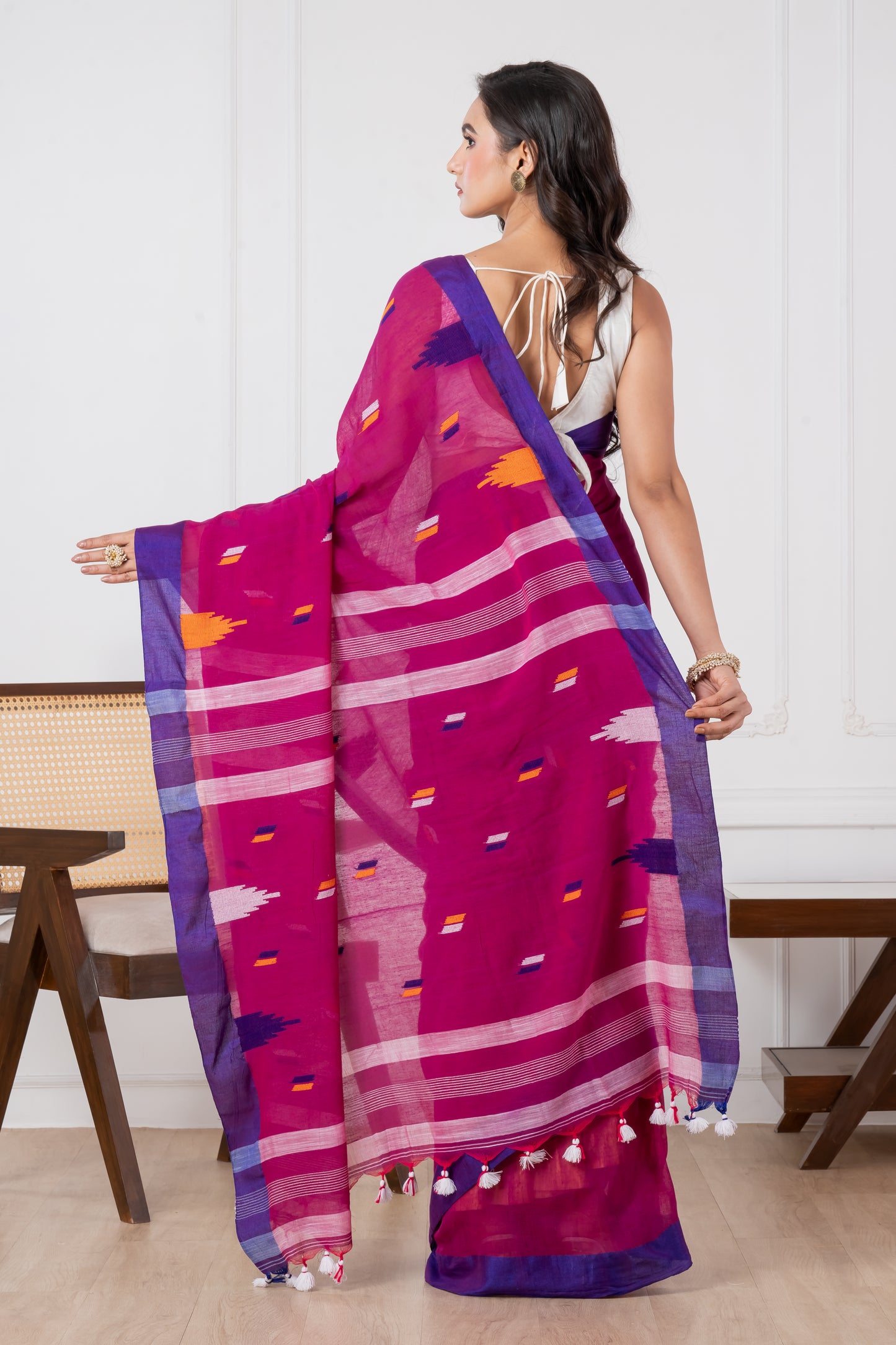 Dark Magenta Body with Temple Cotton Saree