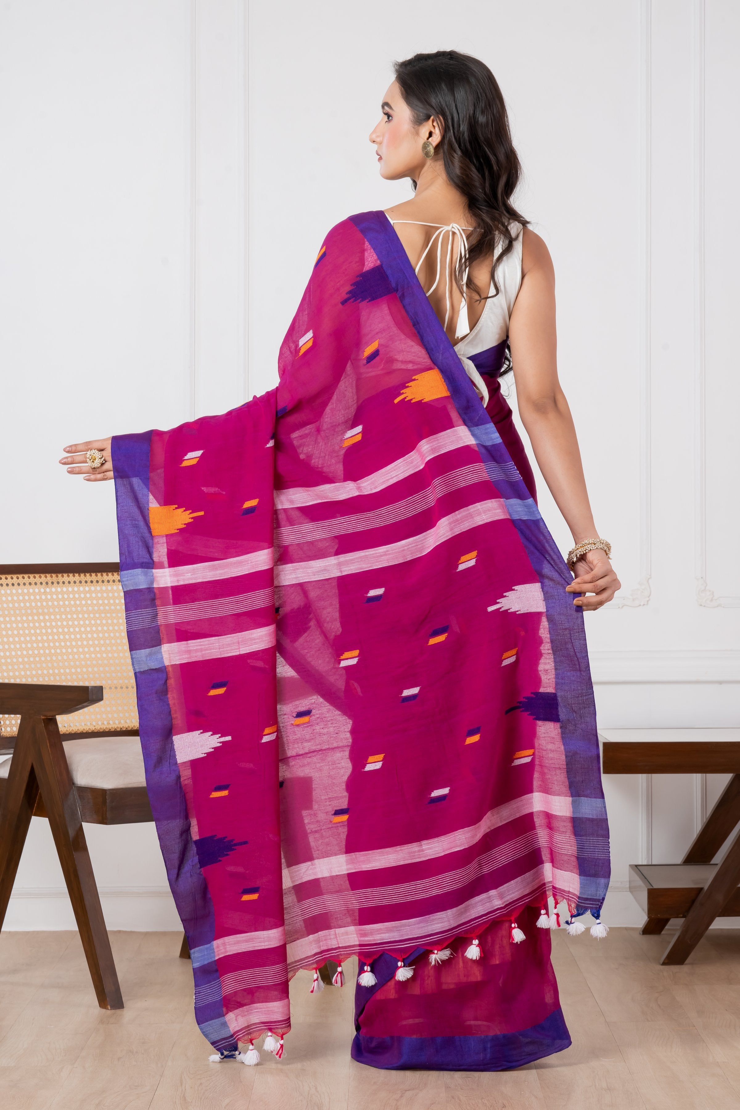 Dark Magenta Body with Temple Cotton Saree