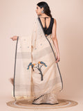 Sandalwood Bird Motifs Mul Cotton Saree
