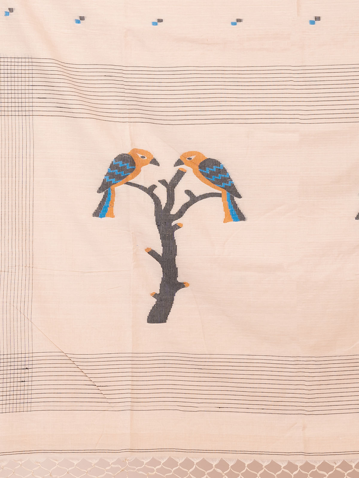 Sandalwood Bird Motifs Mul Cotton Saree