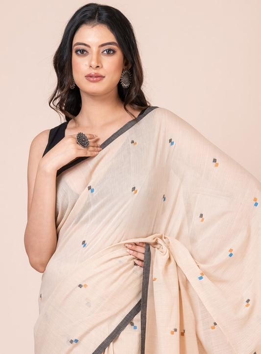 Sandalwood Bird Motifs Mul Cotton Saree