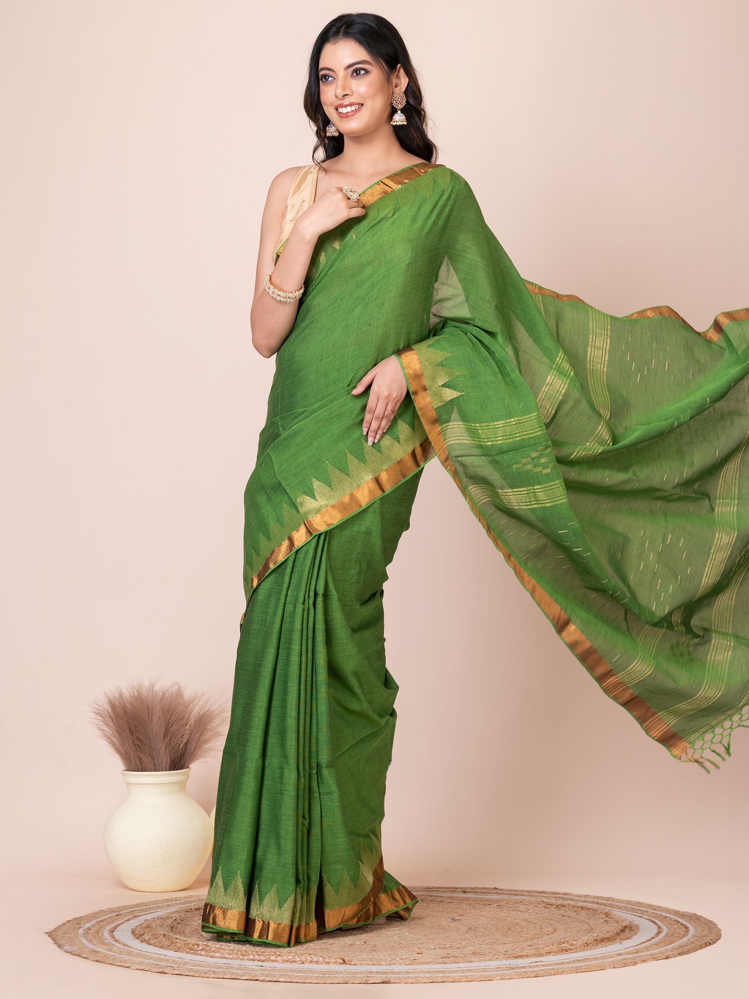 Green Handloom Mercerized Cotton Saree