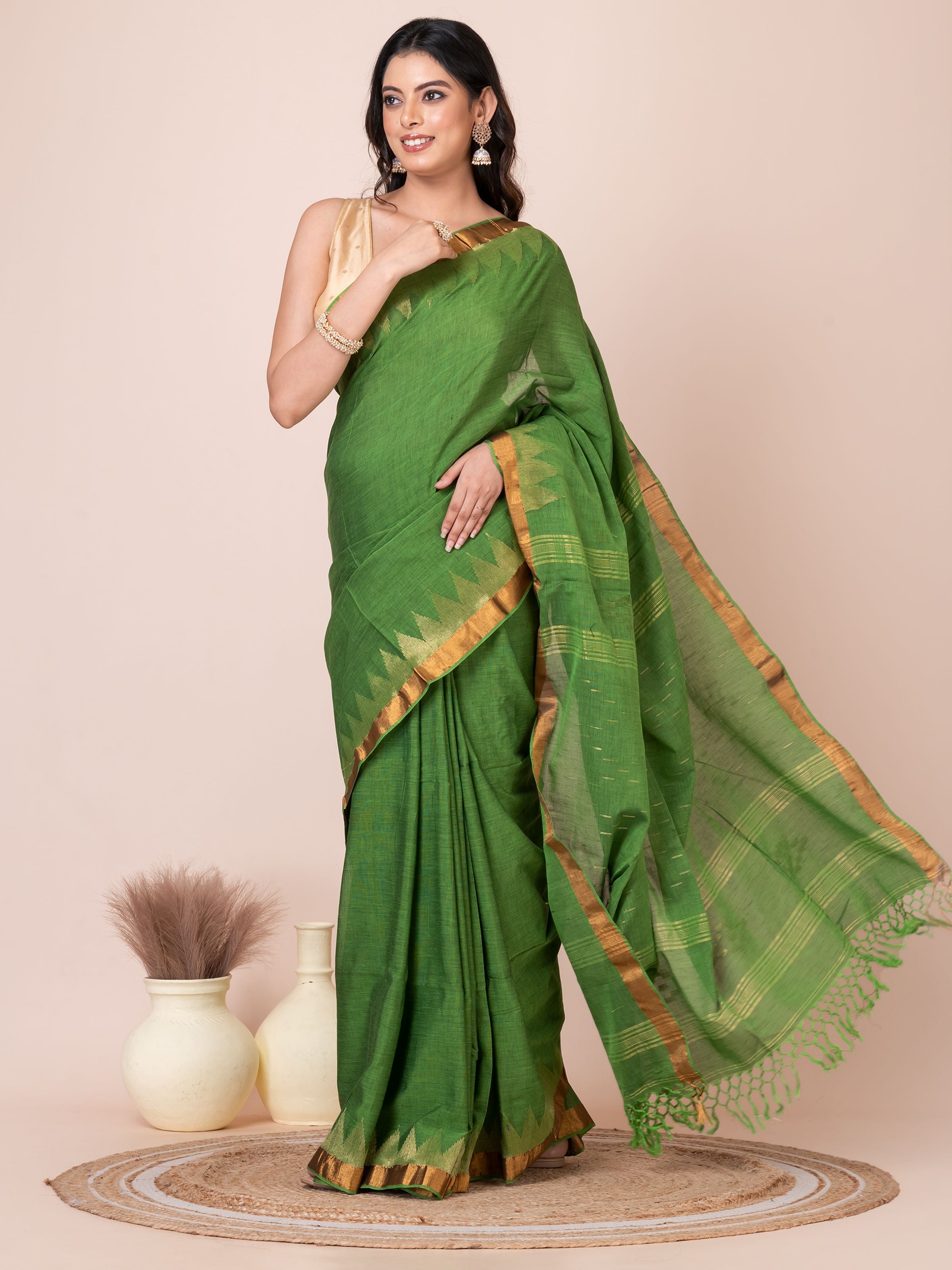 Green Handloom Mercerized Cotton Saree