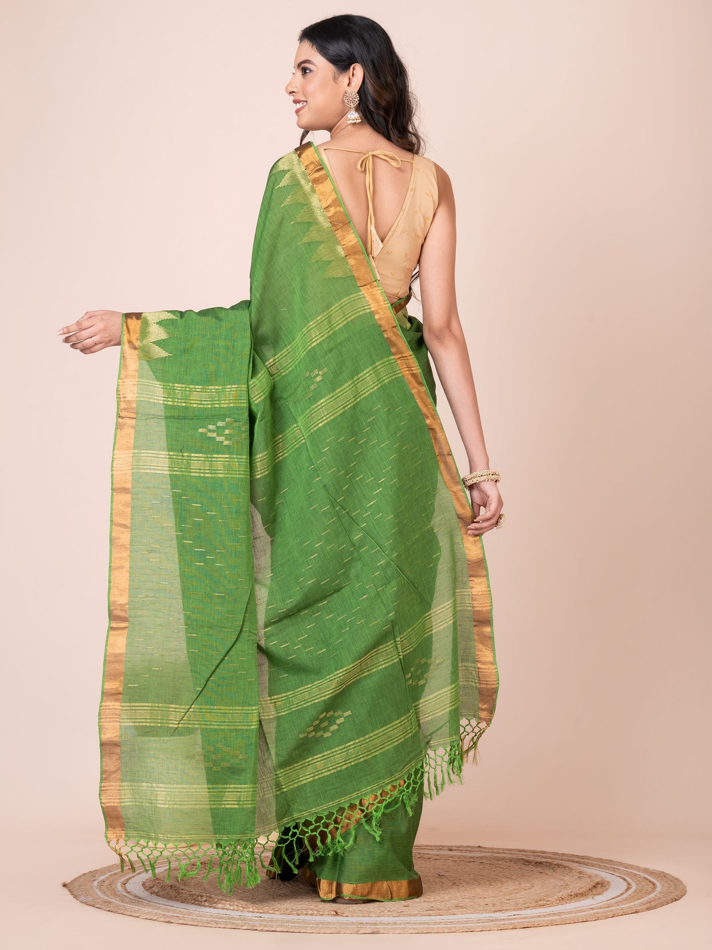 Green Handloom Mercerized Cotton Saree