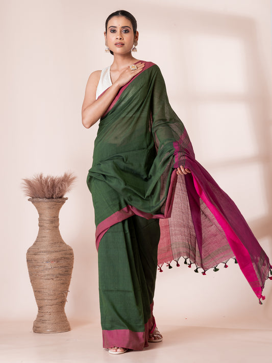 Green and Maroon Mul Mul Saree