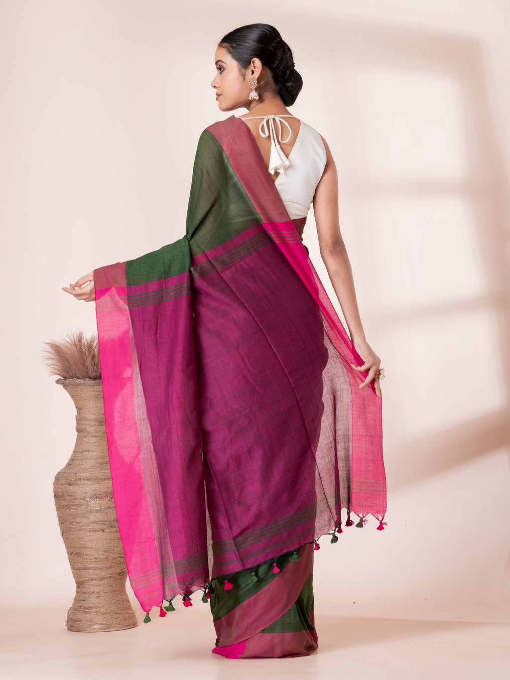 Green and Maroon Mul Mul Saree