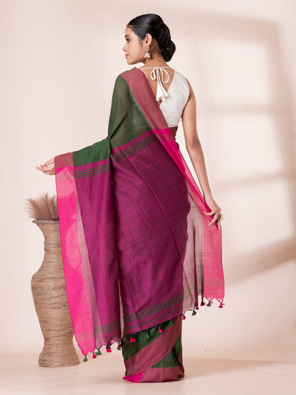 Green and Maroon Mul Mul Saree