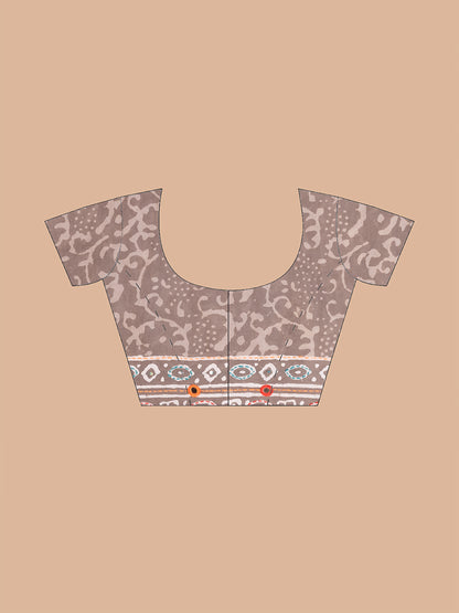 Gray Bagru Kantha Embroidered Saree