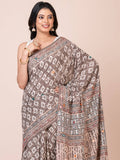Gray Bagru Kantha Embroidered Saree