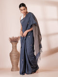 Grey with Cream Handloom Premium Cotton Saree