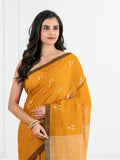 Premium Handloom Mustard Yellow Small Motifs Cotton Saree
