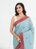 Premium Handloom Light Teal Blue with small Motifs Cotton Saree