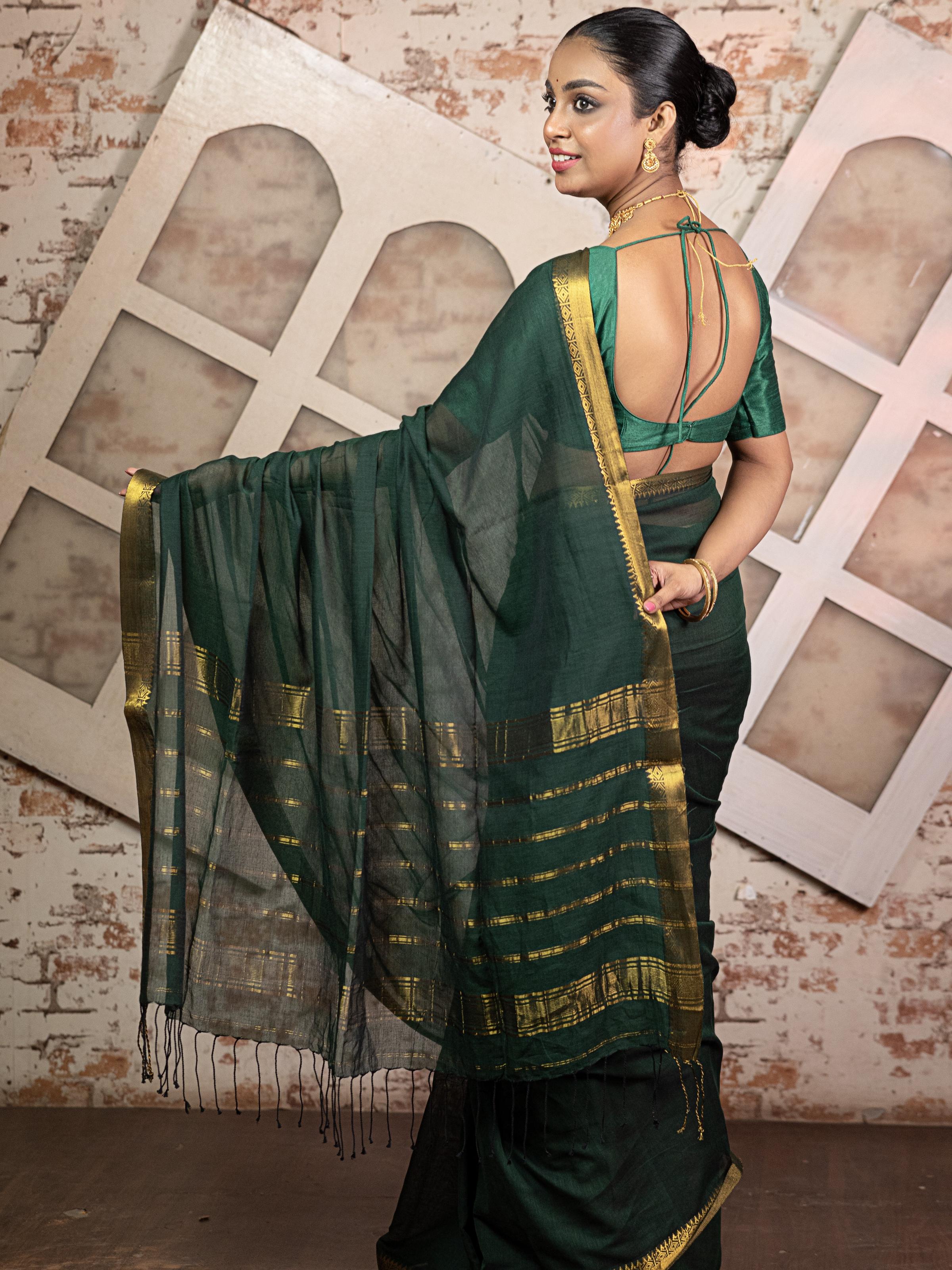 Mangalgiri Green Body Saree