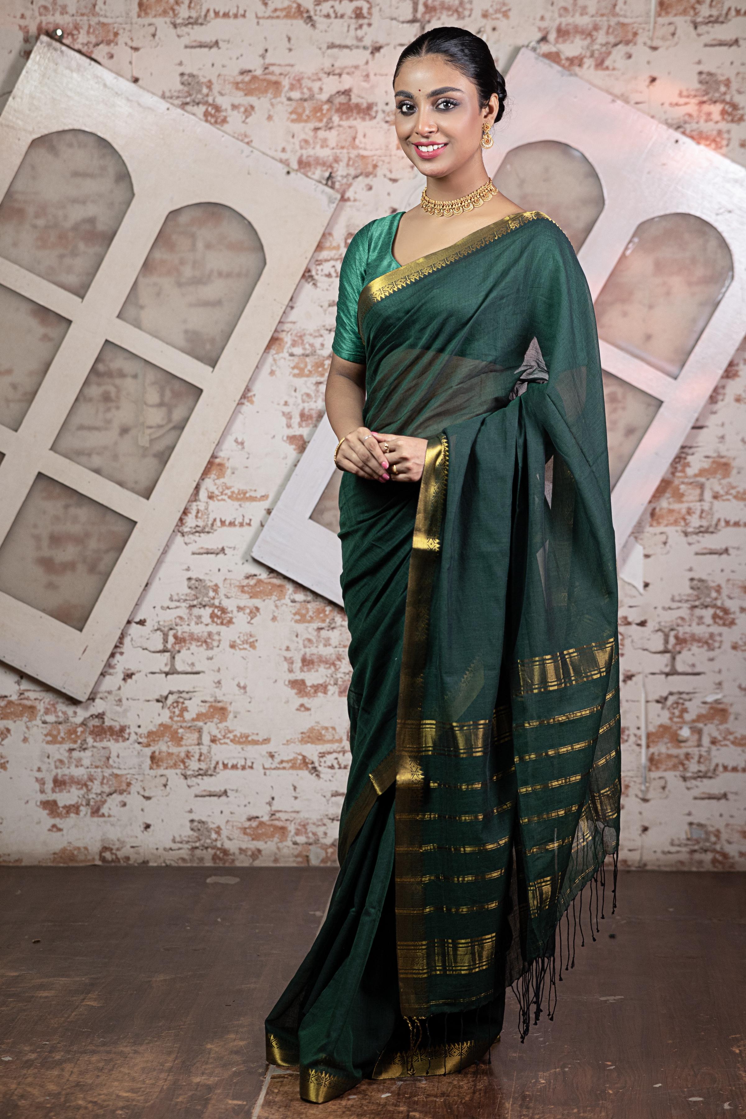 Mangalgiri Green Body Saree