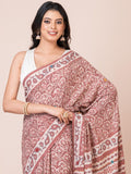 Pastel Maroon Bagru Kantha Embroidered Saree