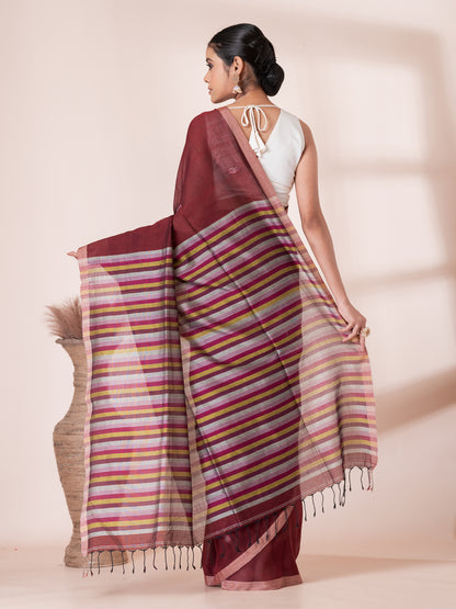 Maroon Jamdani Butis Handloom Premium Cotton Saree