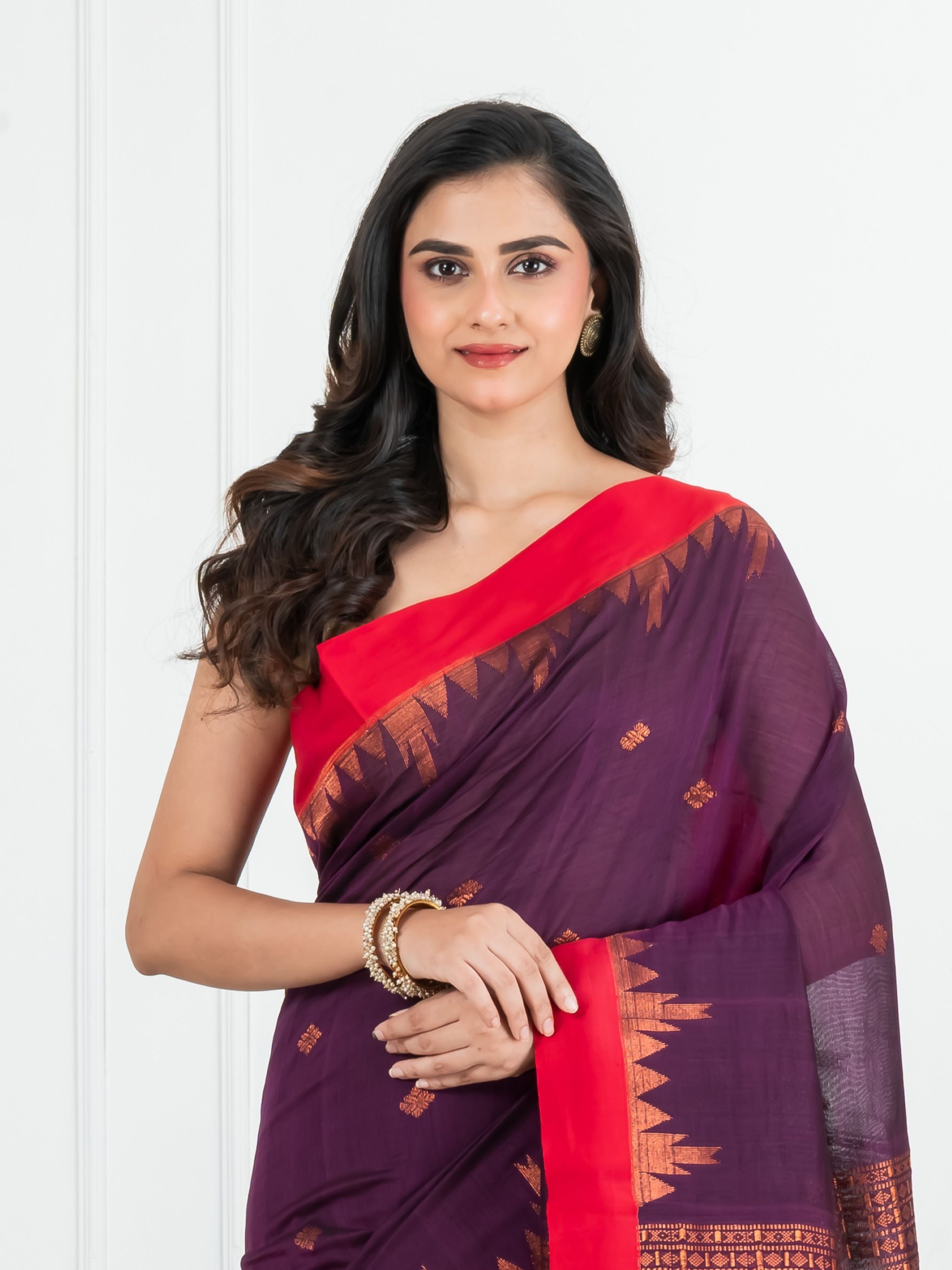 Premium Handloom Mercerized Violet Body with Zari Designed Saree