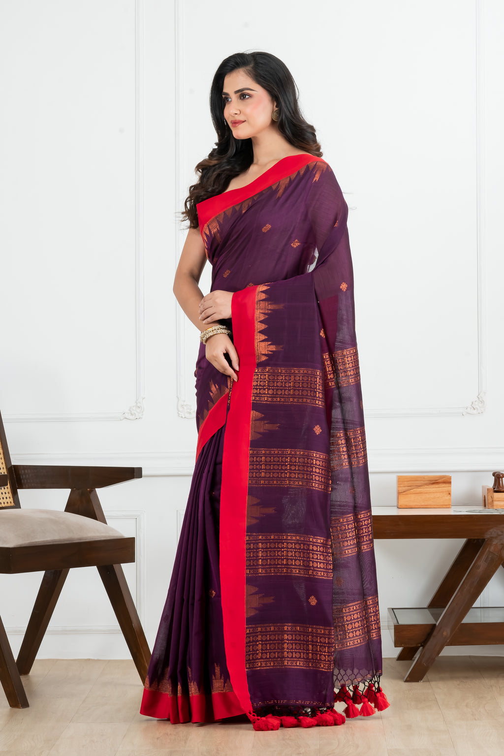 Premium Handloom Mercerized Violet Body with Zari Designed Saree