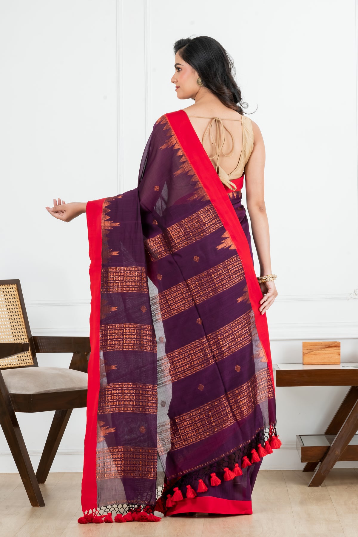 Premium Handloom Mercerized Violet Body with Zari Designed Saree