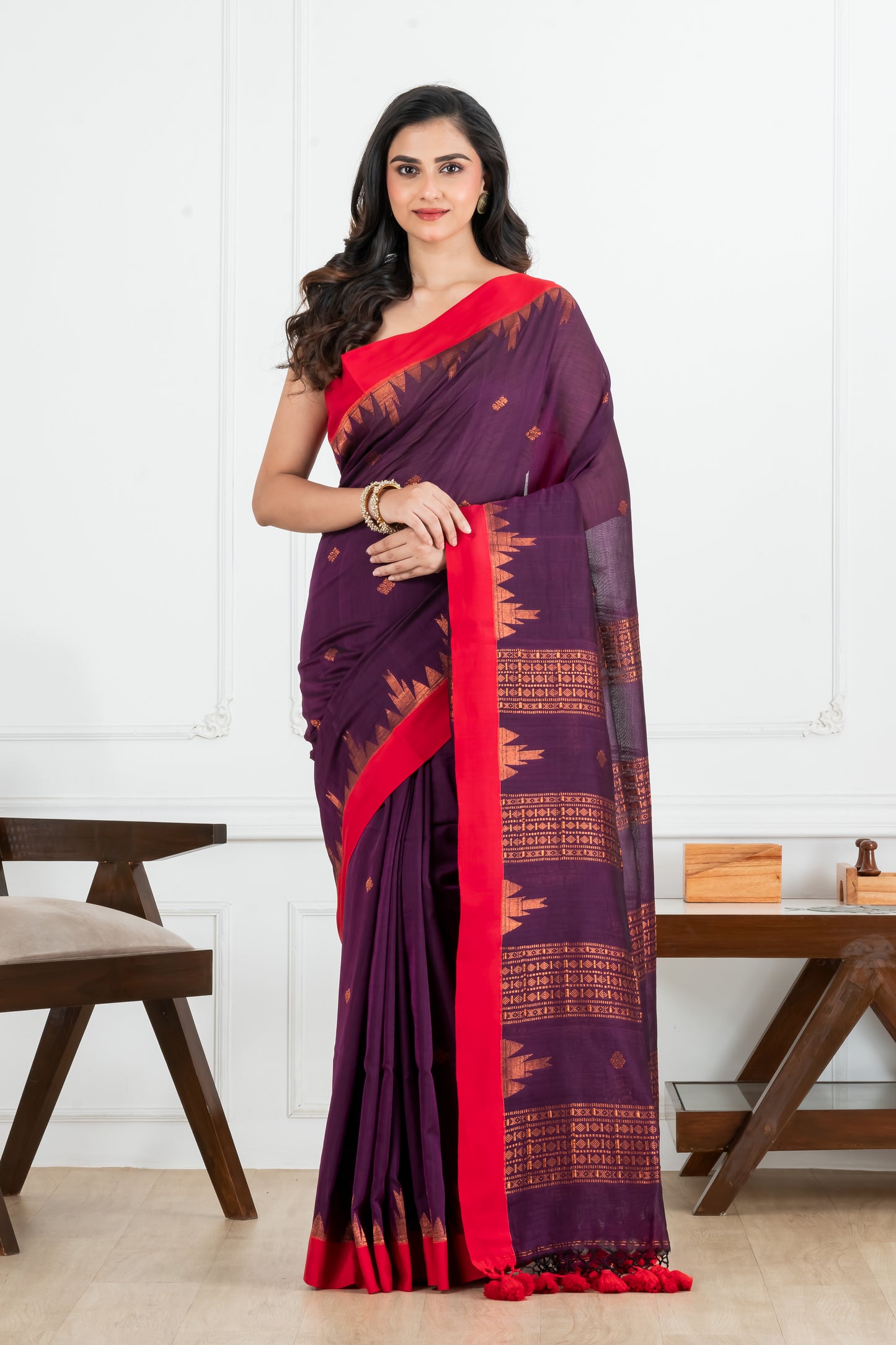 Premium Handloom Mercerized Violet Body with Zari Designed Saree