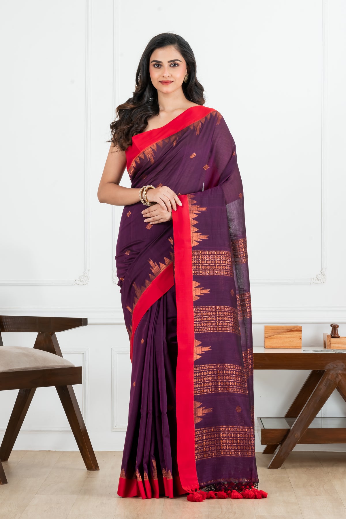 Premium Handloom Mercerized Violet Body with Zari Designed Saree