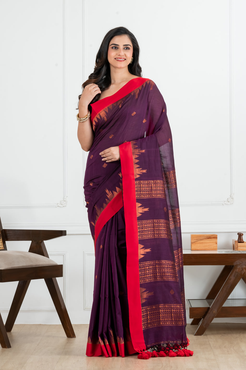 Premium Handloom Mercerized Violet Body with Zari Designed Saree