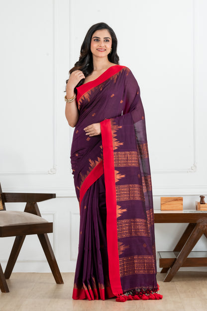 Premium Handloom Mercerized Violet Body with Zari Designed Saree