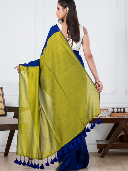 Navy Blue & Yellow Mulmul Saree