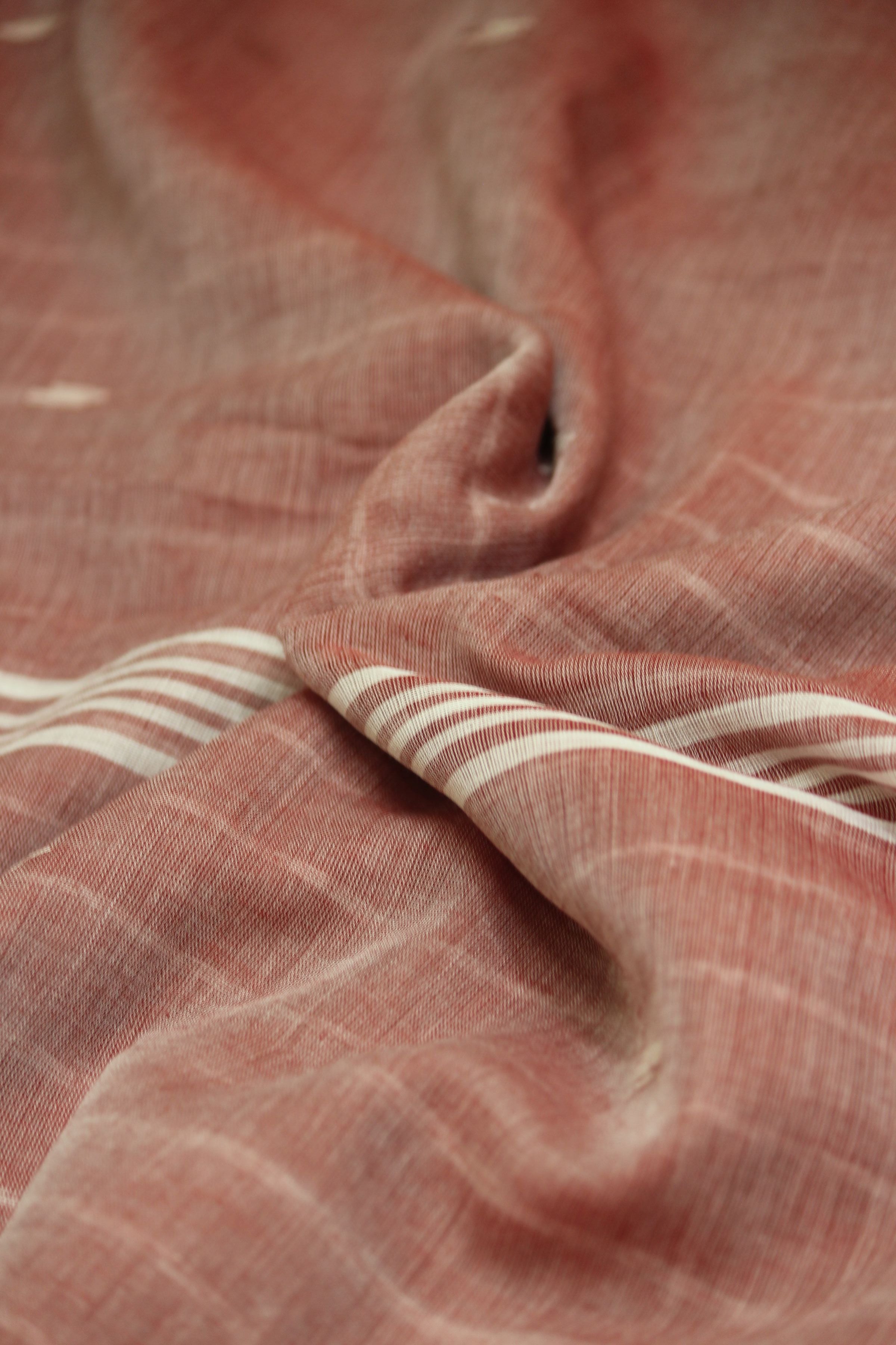 Onion Color with White Butis Cotton Saree