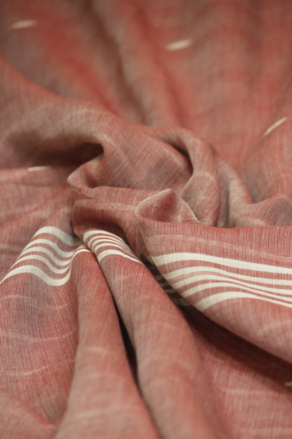 Onion Color with White Butis Cotton Saree