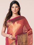 Onion colour Tissue Zari Border Saree