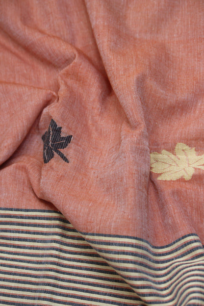 Peach Jamdani Handloom Premium Cotton Saree