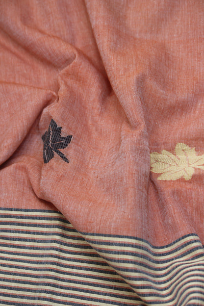Peach Jamdani Handloom Premium Cotton Saree
