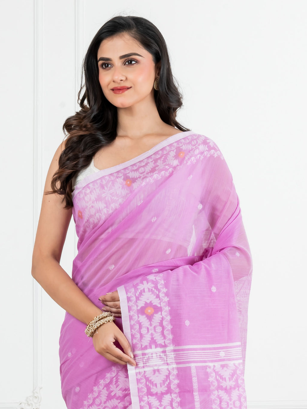Pink Jamdani Cotton Saree