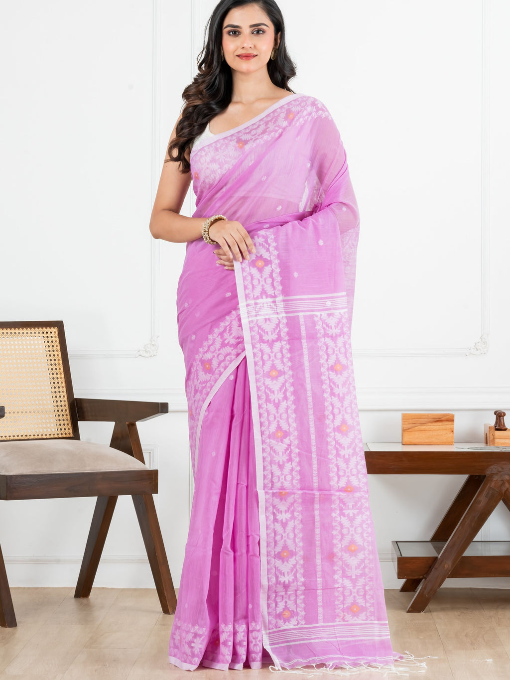 Pink Jamdani Cotton Saree