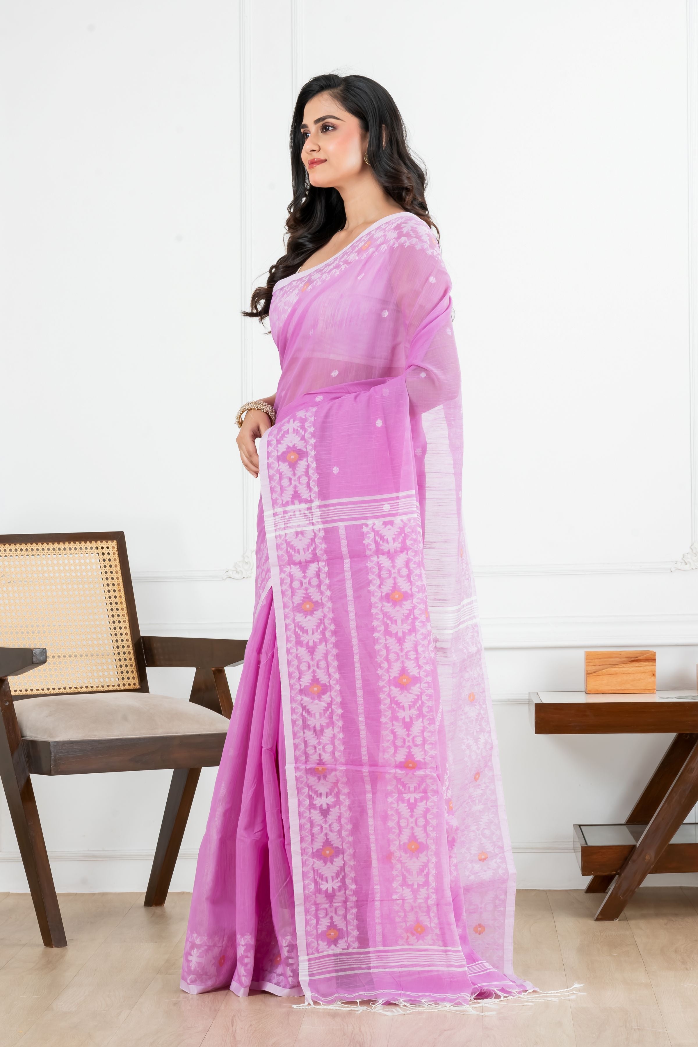 Pink Jamdani Cotton Saree