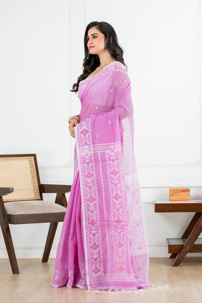 Pink Jamdani Cotton Saree