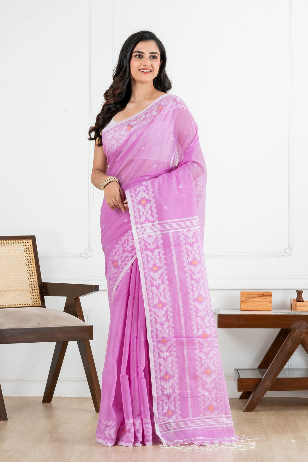 Pink Jamdani Cotton Saree