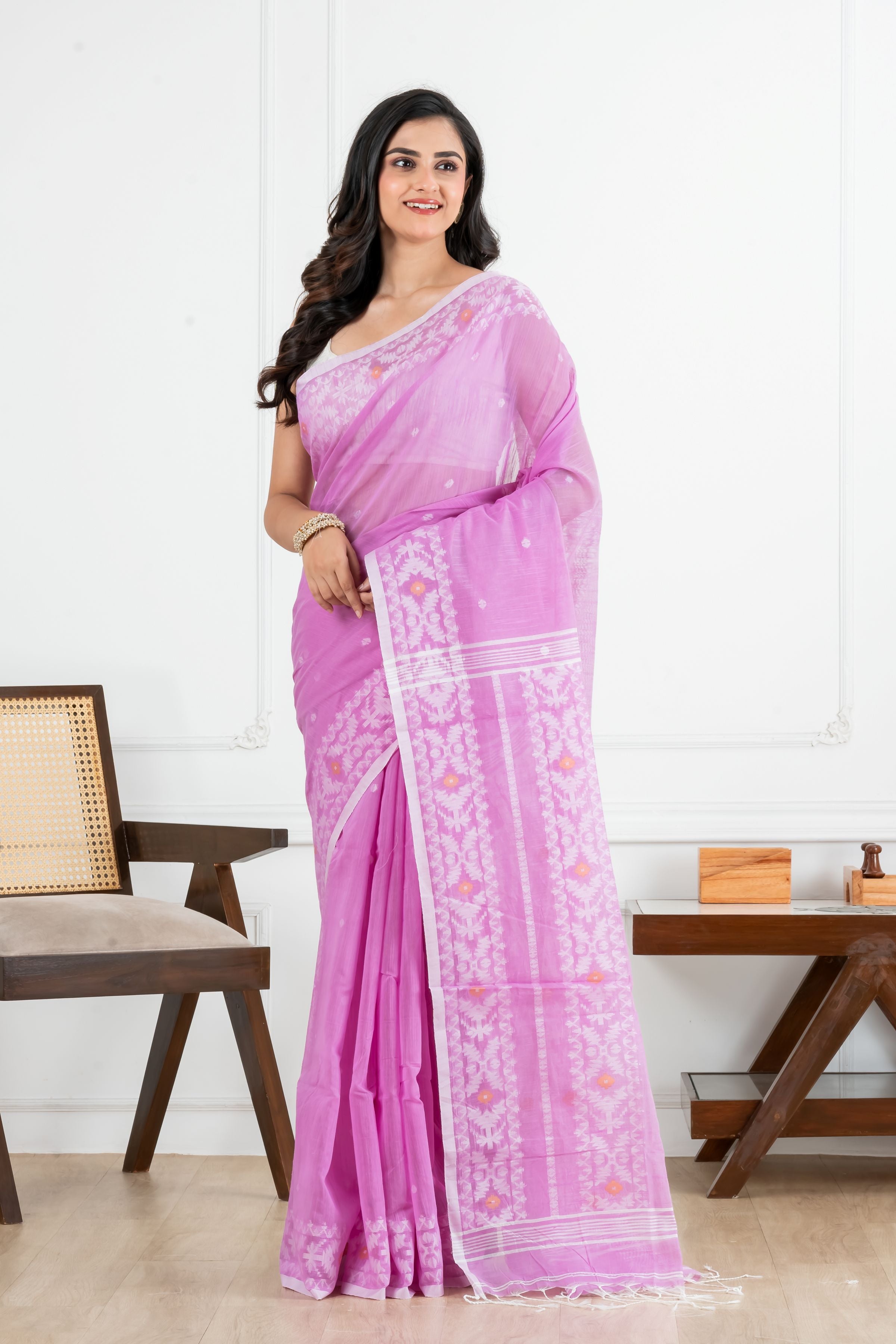 Pink Jamdani Cotton Saree