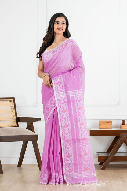 Pink Jamdani Cotton Saree