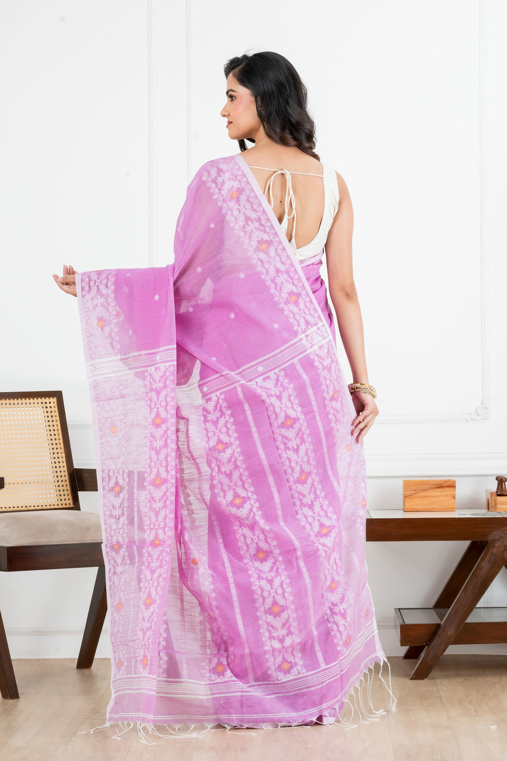 Pink Jamdani Cotton Saree