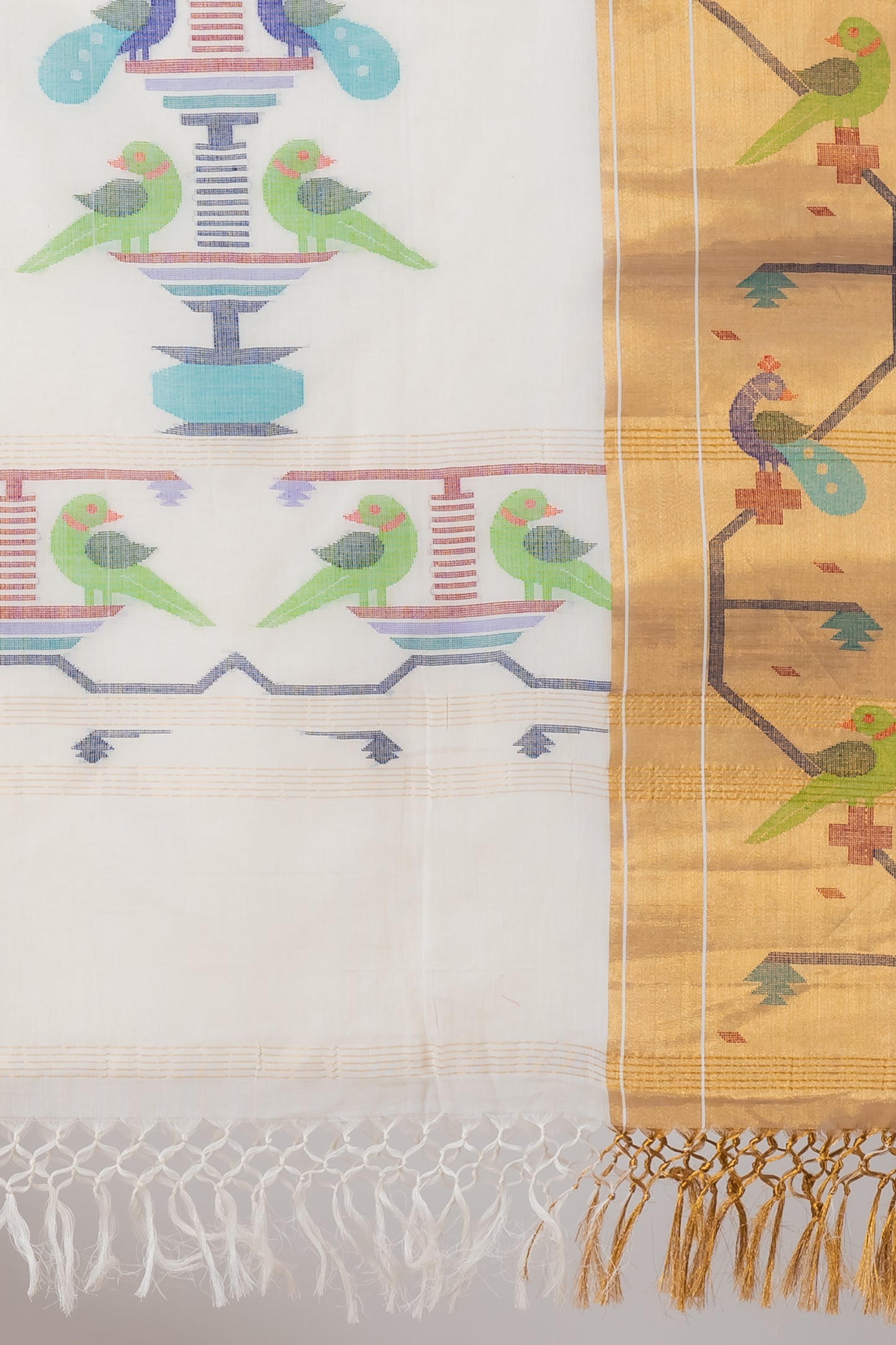 Premium Cotton White Paithani Saree