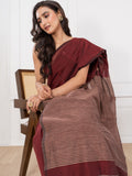 Premium Handloom Burgundy & Cream Cotton Saree