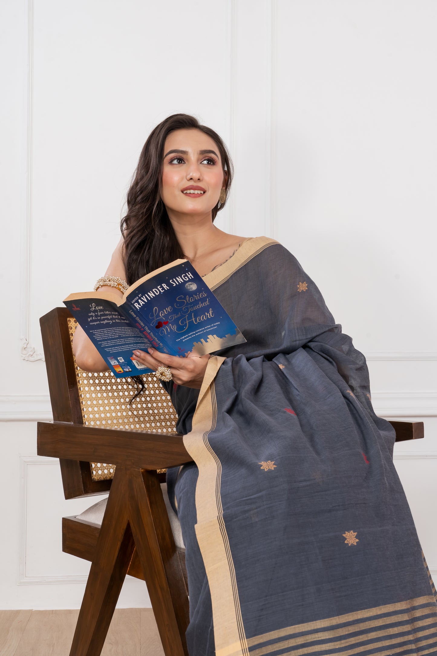 Premium Handloom Gray, Red & Yellow Cotton Saree