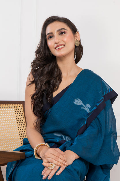 Premium Handloom Midnight Blue & Matka Pallu Cotton Saree