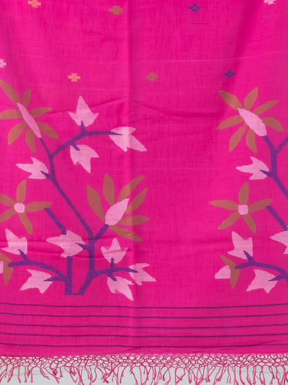 Premium Handloom Super Soft Sweet Pink Tree Jamdani Cotton Saree
