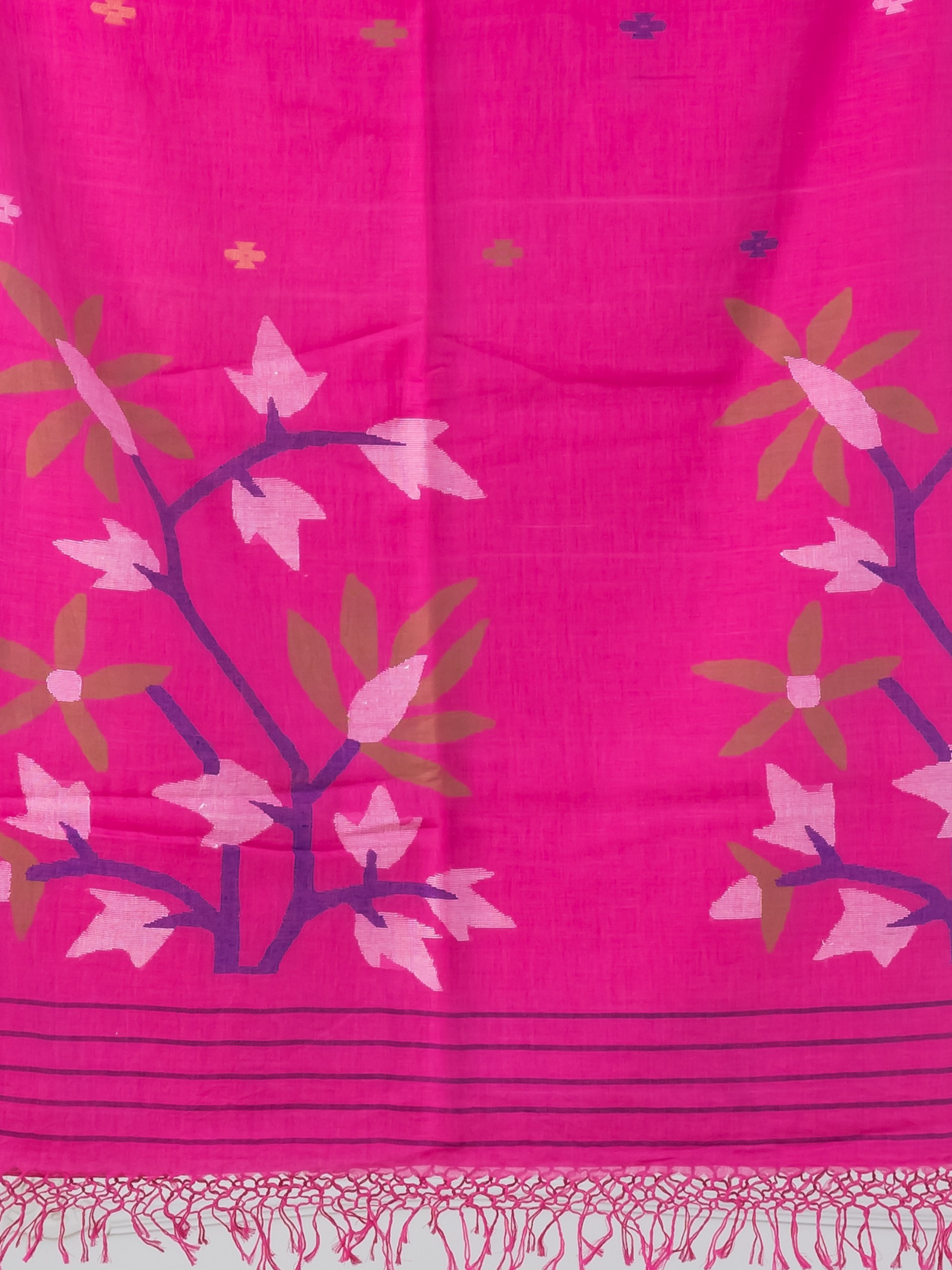 Premium Handloom Super Soft Sweet Pink Tree Jamdani Cotton Saree