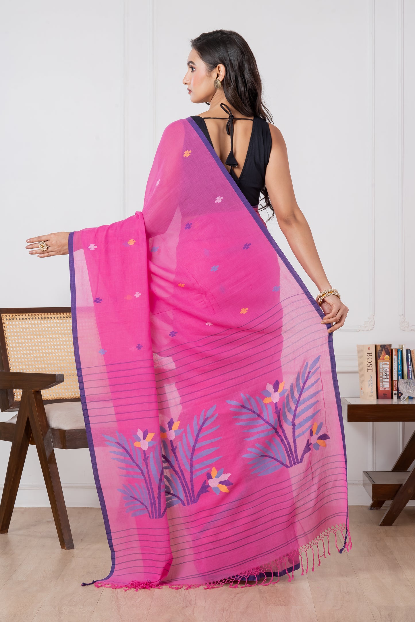 Premium Handloom Super Soft Sweet Pink Jamdani Cotton Saree
