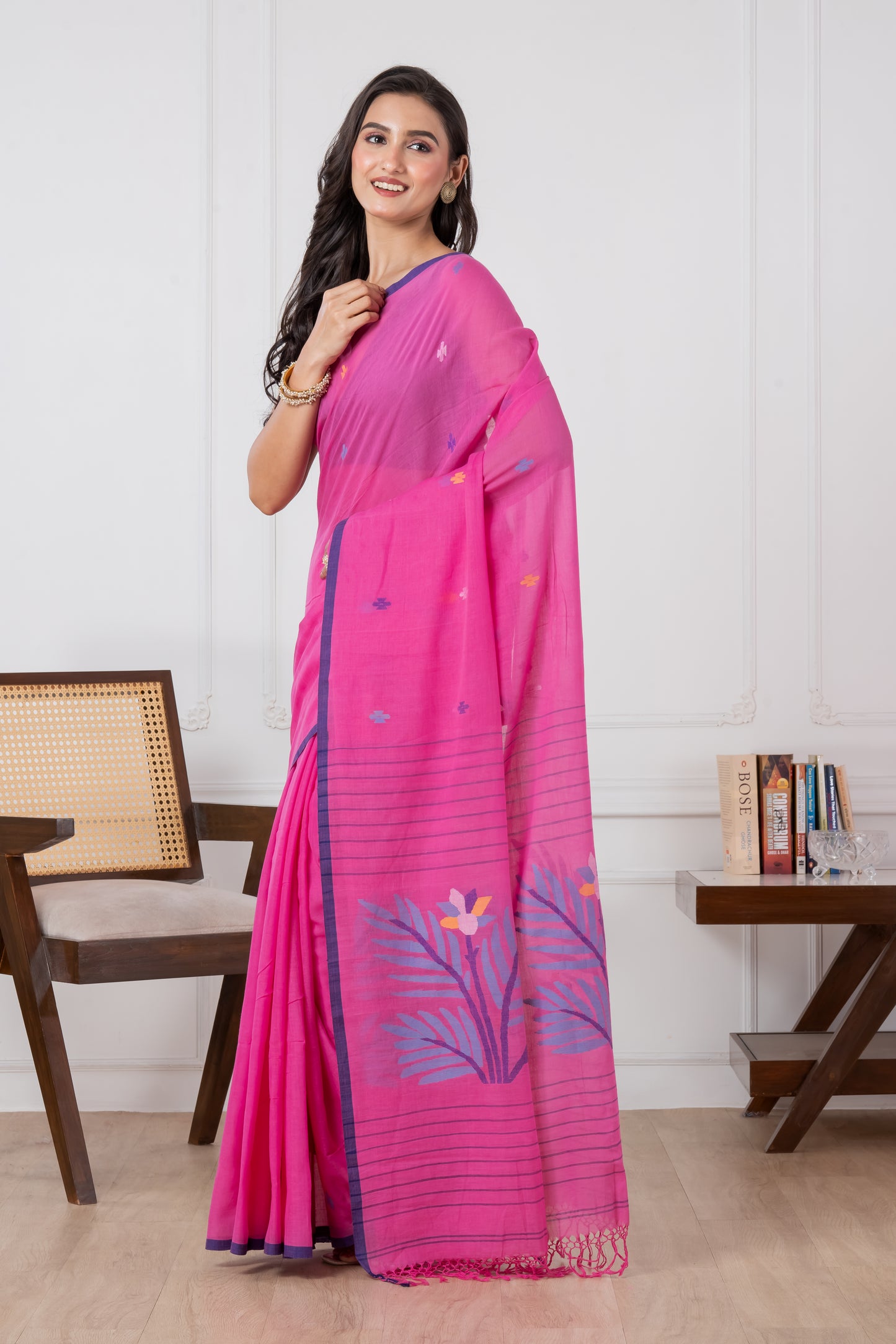 Premium Handloom Super Soft Sweet Pink Jamdani Cotton Saree
